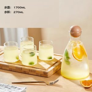 Gao Peng 7-Piece Glass Water Kettle Set – Nordic Luxury Cold Water Pitcher with Cups & Log Ball Lid